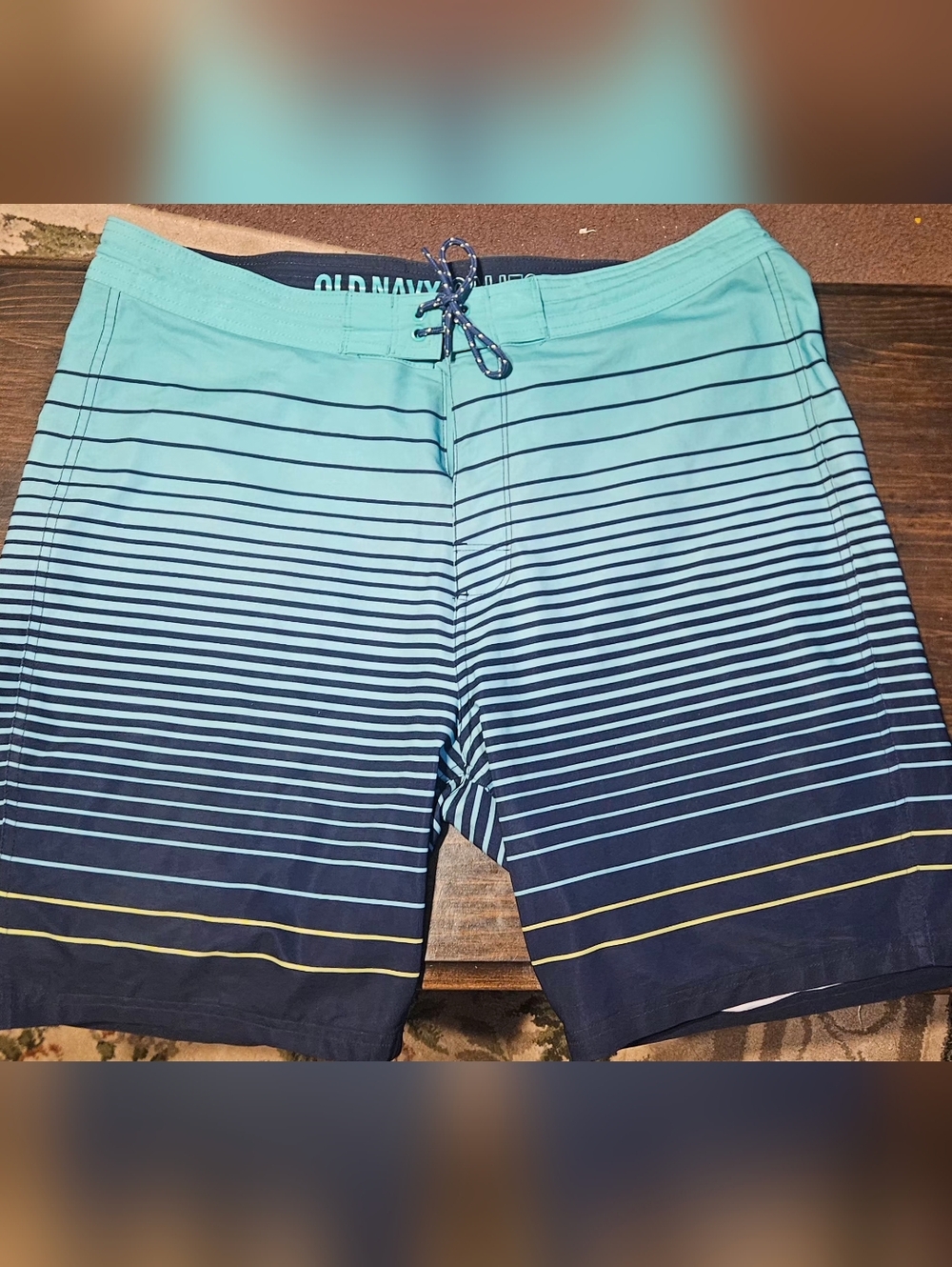 Old Navy Aqua and Navy Gradient Stripe Swim Shorts